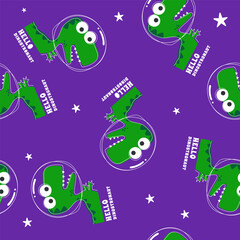 Seamless pattern with Space dinosaur. Cute dinosaur pattern for fabric, baby clothes, background, textile, wrapping paper and other decoration.