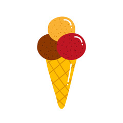 Cute colorful cartoon style ice cream cone icon, illustration for summer food design.