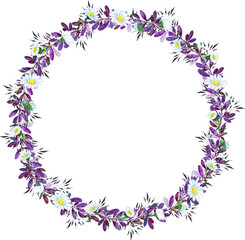 Fototapeta na wymiar Vintage water color small purple white flower wreath frame, vector illustration flower art decoration concept