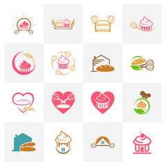 Set of Bakery logo design vector illustration, Creative Bakery logo design concept template, symbols icons