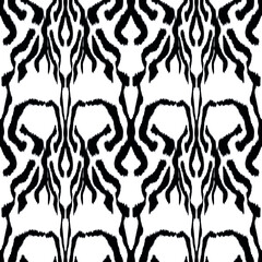 Ikat seamless pattern as cloth, curtain, textile design, wallpaper, surface texture background. Black and white. Vector EPS10