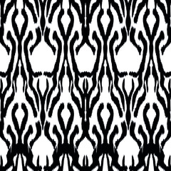 Ikat seamless pattern as cloth, curtain, textile design, wallpaper, surface texture background. Black and white. Vector EPS10