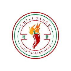 Spicy sauce logo template design with a chilli. Vector illustration.
