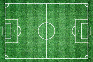 Top view of grass soccer or football field. Green lawn court for sport background.