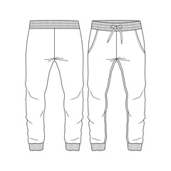 Kids Boys Sweat Pant Jogger Style fashion flat sketch template. Young Men Technical Fashion Illustration. 