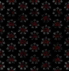 Vintage ornamental abstract flower roses pattern with black background.