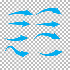 set of blue arrow on transparent background. blue arrow sign. flat style.