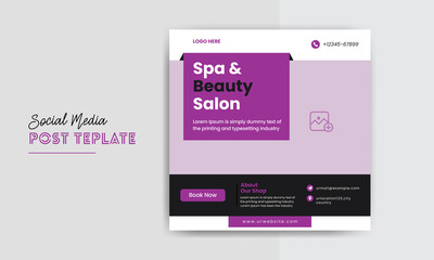 Spa & Beauty salon social media post template design. Square flyer or poster template