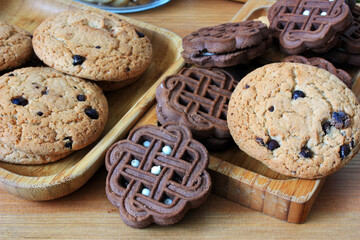 Oatmeal and chocolate biscuits for breakfast