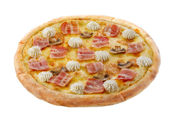 Pizza isolated on white background.Side view. Italian food concept. Appetizing pizza.