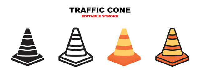 Traffic Cone icon set with different styles. Editable stroke and pixel perfect.