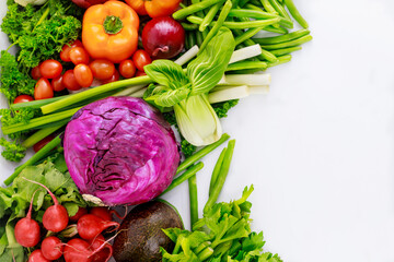 Fresh healthy colorful vegetable on white background.