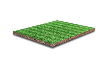 3D Rendering. Stripe of soccer lawn field, Green grass football field, Isolated on white background.
