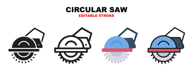 Circular Saw icon set with different styles. Editable stroke and pixel perfect.