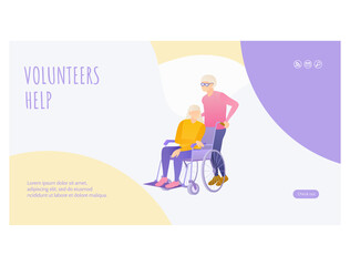 Senior people volunteer help landing page design