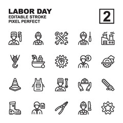 Icon set Labor day made with outline black technique