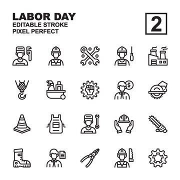 Icon set Labor day made with outline black technique