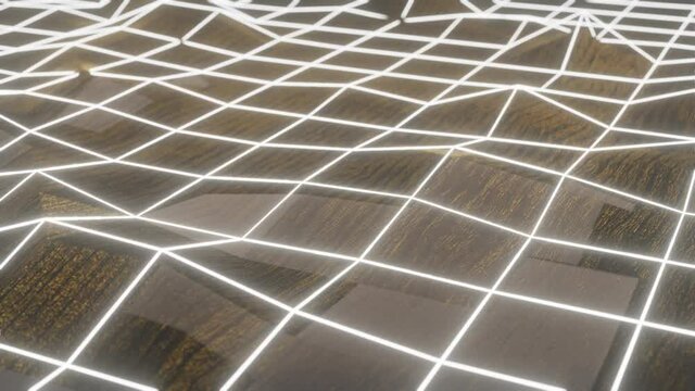abstract animated deforming surface with glowing mesh. looped three-dimensional background. 3d render