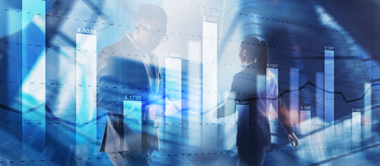 Finacial concept. Business Graph Stock Market chart. Digital charts and screen interface