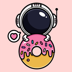 cute astronaut cartoon vector design hugging a big donut