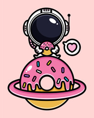 cartoon cute astronaut vector design sitting on planet saturn donut shape