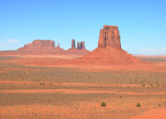 East Mitten butte and the red desert scenery of Monument Valley, Arizona