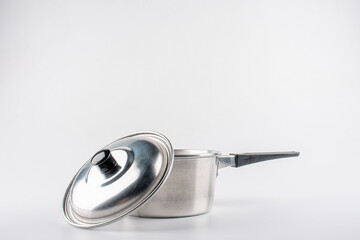 pot with black plastic handle isolated on white background