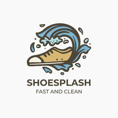 Big water wave cleaning shoes logo and icon vector template
