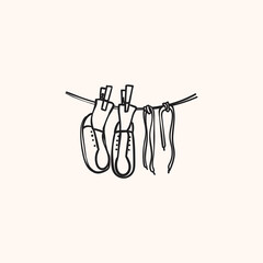 Shoes and shoelace drying hang in the rope vector illustration