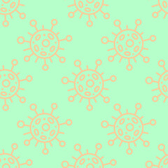 Seamless pattern of molecules, cells of virus, bacteria. Pandemic, epidemic covid-19. Theme of quarantine, spread of coronavirus, vaccination. Vector hand drawn background in doodle style isolated