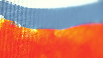 Macro shot, artist draws abstract picture,  acrylic paint,, close up brush pointing  on canvas in art studio