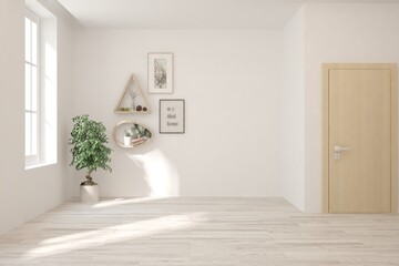 White empty room. Scandinavian interior design. 3D illustration