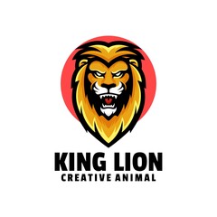 Vector Logo Illustration King Lion Simple Mascot Style.