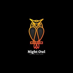 Vector Logo Illustration Night Owl Gradient Line Art Style