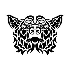 Black and white illustration of a dog in polynesia tattoo style. Vector