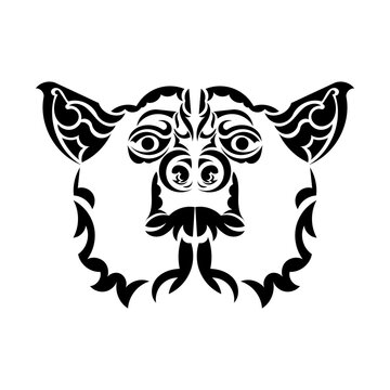 Black and white illustration of a dog in polynesia tattoo style. Vector illustration