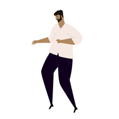 Vector hand drawn cartoon illustration of latino or white man dancing salsa, or merengue. Isolated on white background.