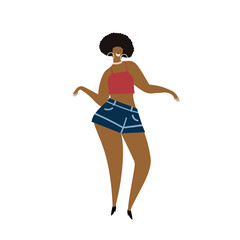 Vector hand drawn illustration of fun carribean or black woman dancing salsa. Isolated on white background.