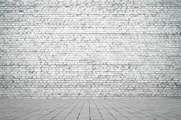Fototapeta premium Empty room with bricks wall and tiled floor.