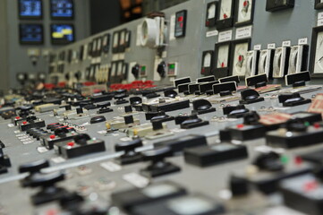 Fototapeta premium Pavlodar, Kazakhstan - 05.29.2015 : Steam pressure and electrical voltage sensors in the central control point of the heating plant