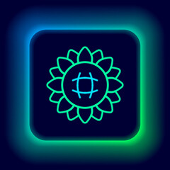 Glowing neon line Sunflower icon isolated on black background. Colorful outline concept. Vector