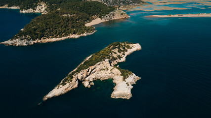 aerial view of delikli ada island near Dalyan in turkye