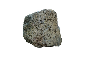 Raw porous stone isolated on white background. Basalt is a dark-colored, fine-grained, igneous rock composed mainly of plagioclase and pyroxene minerals.