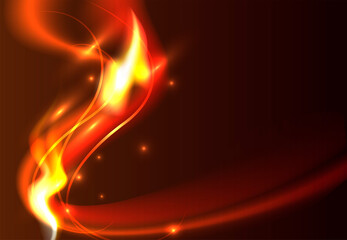Abstract fiery flame on a dark background. Luminous points and lines. Vector.