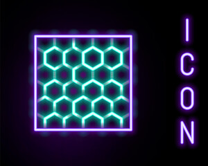 Glowing neon line Honeycomb icon isolated on black background. Honey cells symbol. Sweet natural food. Colorful outline concept. Vector