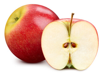 Organic apple isolated on white background. Apple and half apple on white background. Apple with clipping path