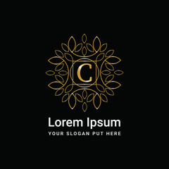 Luxury gold monogram ornament letter C logo design vector icon