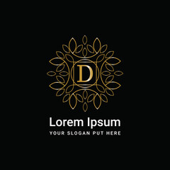 Luxury gold monogram ornament letter D logo design vector icon	