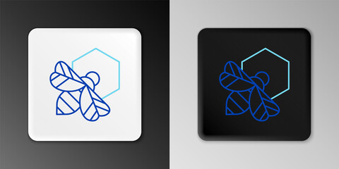 Line Bee and honeycomb icon isolated on grey background. Honey cells. Honeybee or apis with wings symbol. Flying insect. Sweet natural food. Colorful outline concept. Vector