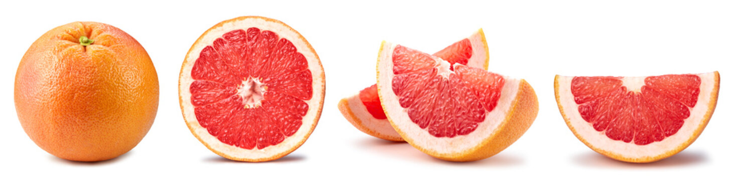 Collection grapefruit isolated on white background. Taste grapefruit with clipping path